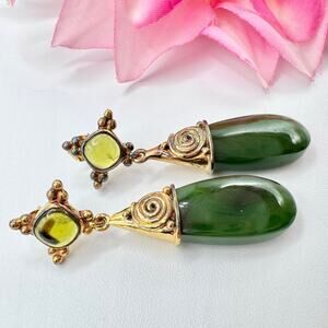 Sajen Jade Vermeil Gold Over 925 Sterling Silver Etruscan Style Drop Earrings